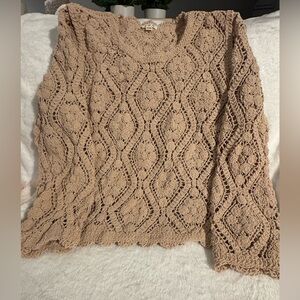 POL Intricate Crochet Knit Top in Mocha Size OS